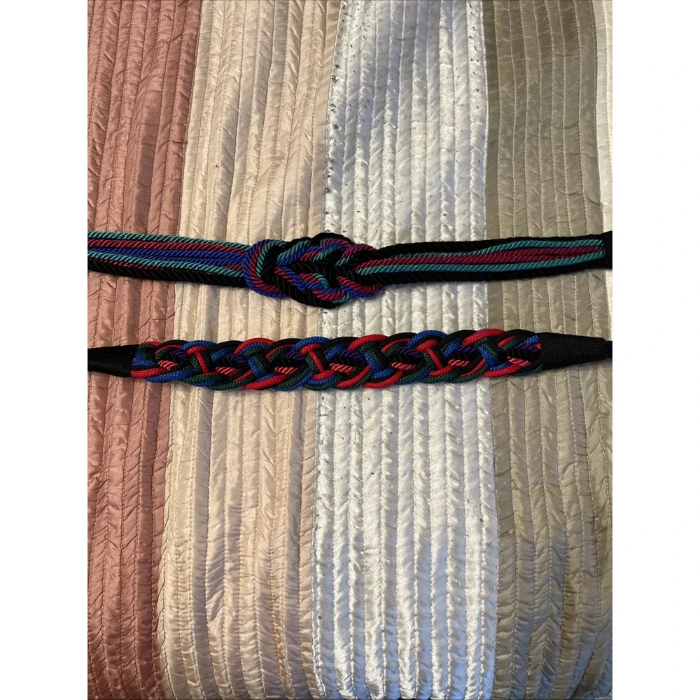 Vintage STRETCH MULTI COLOR ROPE CORDS BELT 2 Piece/ Sizes Hippie ☮️🌈🕺 Unisex?